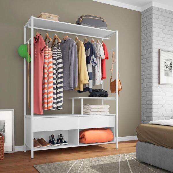 Guarda Roupa Solteiro Com Gavetas Branco Fênix