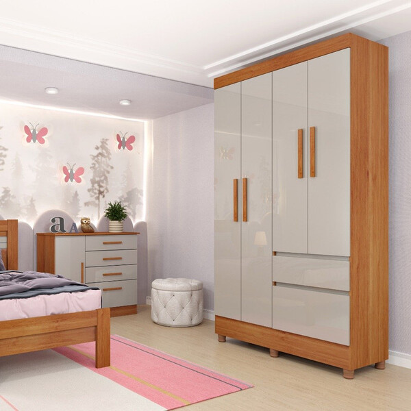 Guarda Roupa Solteiro Com Pés 4 Portas 2 Gavetas - Oregon-cin