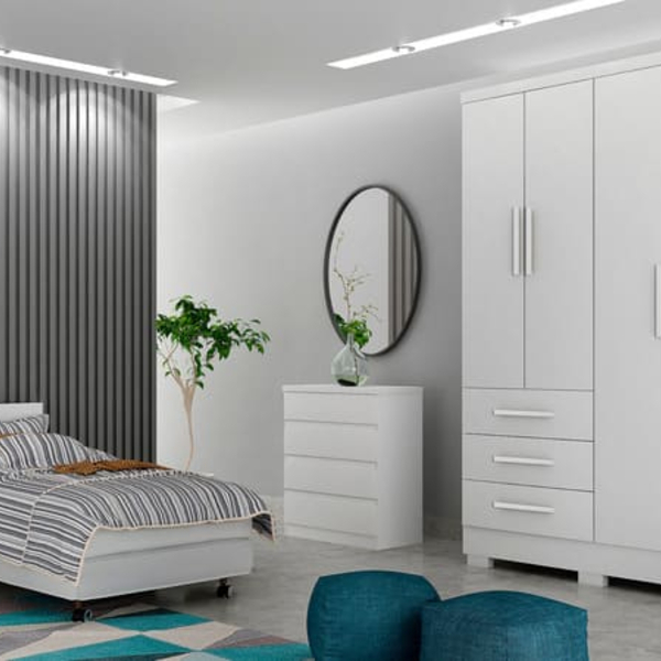 Guarda Roupa Solteiro Com Pés 4 Portas 3 Gavetas - Berlim-bra