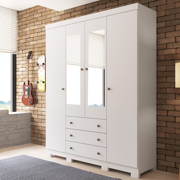 Guarda-roupa Solteiro Com Pés E Espelhos 4 Portas E 3 Gavetas