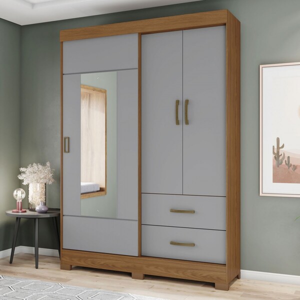 Guarda-roupa Solteiro Corba 3 Portas 2 Gavetas Com Espelho Na