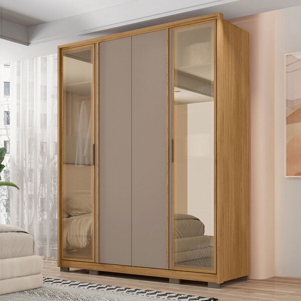 Guarda-roupa Solteiro Cristal 4 Portas 3 Gavetas Com Vidro Bu