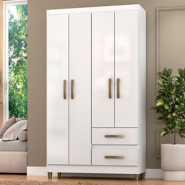 Guarda-roupa Solteiro Dória 4 Portas 2 Gavetas Branco - Pnr M