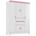 Guarda Roupa Solteiro Ecom Ii 6 Portas 2 Gavetas Branco Rosa