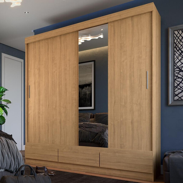 Guarda Roupa Solteiro Espelho 2 Portas 3 Gavetas Celeste Fama