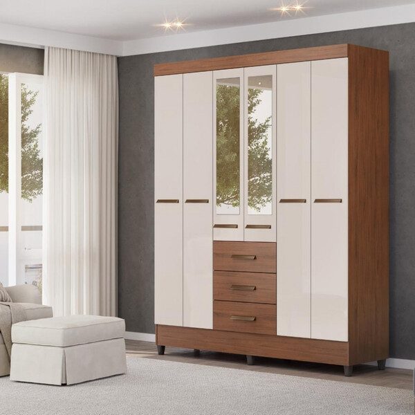 Guarda Roupa Solteiro Espelho 6 Portas 3 Gavetas Roma Dj Móve