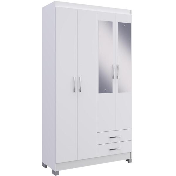 Guarda Roupa Solteiro Espelhos Pés Multiuso 4 Portas Rodapé A