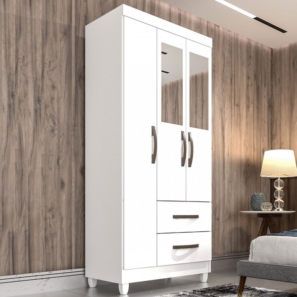 Guarda-roupa Solteiro Estrela 3 Portas 2 Gavetas Com Espelho