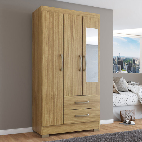 Guarda-roupa Solteiro Florença 3 Portas 2 Gavetas Com Espelho