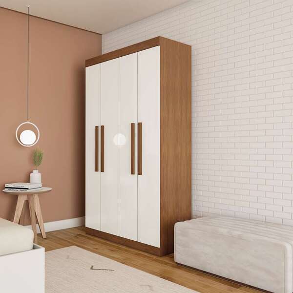 Guarda-roupa Solteiro Flórida 4 Pt Imbuia E Off White