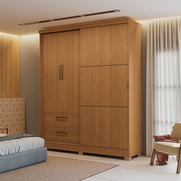 Guarda-roupa Solteiro Funcional 3 Portas 2 Gavetas Com Pés Ca