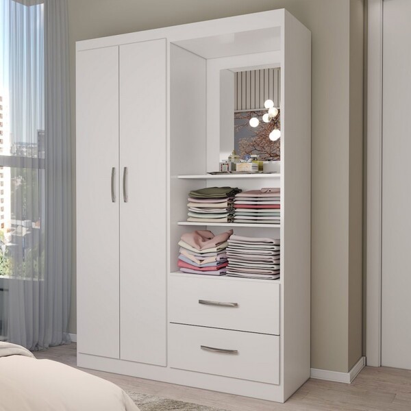 Guarda-roupa Solteiro Gabe 2 Portas 2 Gavetas Com Espelho Bra