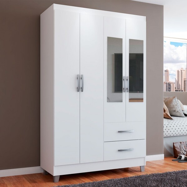 Guarda-roupa Solteiro Galápagos 4 Portas 2 Gavetas Com Espelh