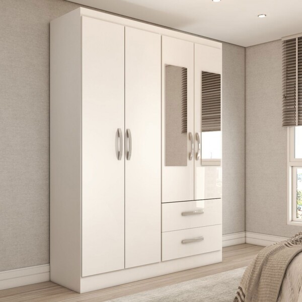 Guarda-roupa Solteiro Galápagos 4 Portas 2 Gavetas Com Espelh