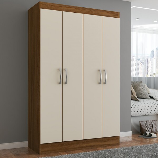 Guarda-roupa Solteiro Grécia 4 Portas Cinamomo/off White - Pa