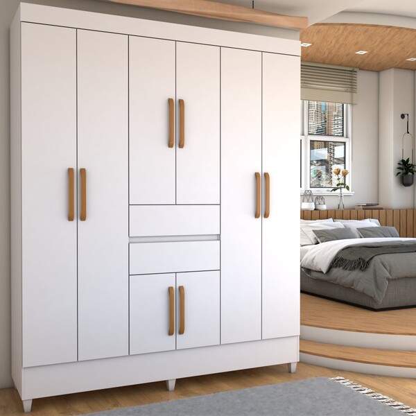 Guarda-roupa Solteiro Leal 8 Portas 2 Gavetas Branco - Panora