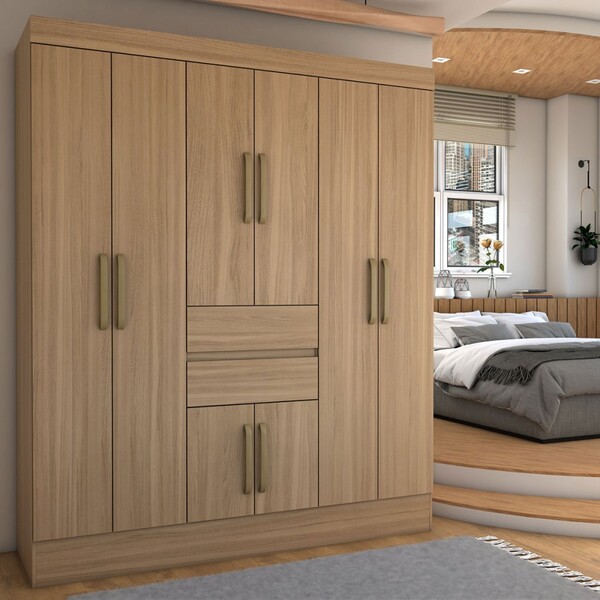 Guarda-roupa Solteiro Leal Slim 8 Portas 2 Gavetas Amêndola T