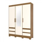 Guarda-roupa Solteiro Lema 3 Portas 4 Gavetas Com Espelho Nat