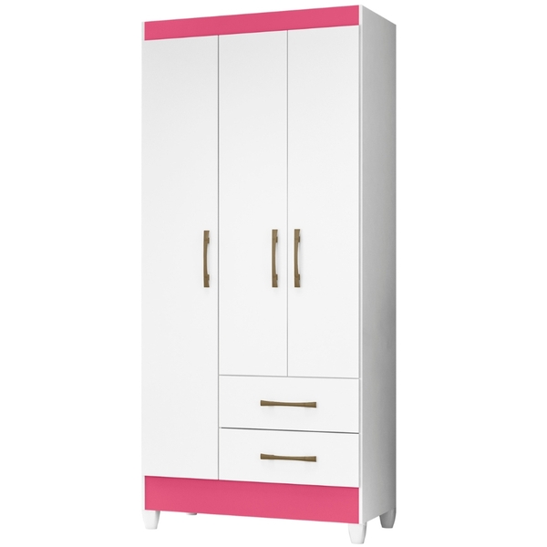 Guarda Roupa Solteiro Lima 3 Portas Branco Rosa Flex Moval
