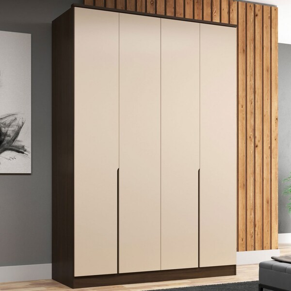 Guarda-roupa Solteiro Logan 4 Portas 2 Gavetas Nozes/areia -