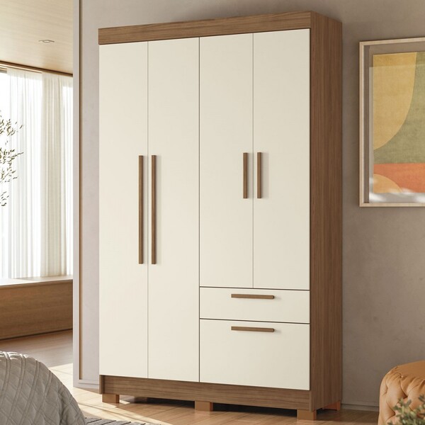 Guarda-roupa Solteiro Londrina 4 Portas 2 Gavetas Jatoba/arei