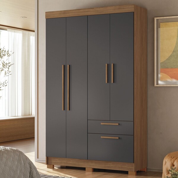 Guarda-roupa Solteiro Londrina 4 Portas 2 Gavetas Jatoba/graf