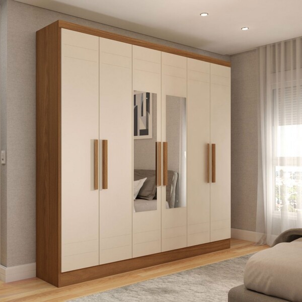 Guarda-roupa Solteiro Luxemburgo Com Espelho Nature/off White