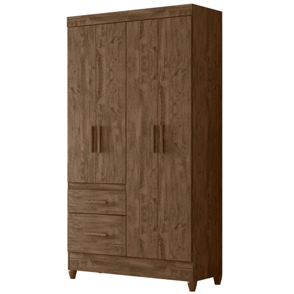 Guarda Roupa Solteiro Madri 4 Portas Castanho Wood Moval