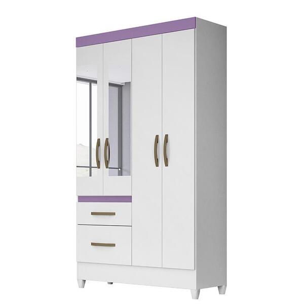 Guarda Roupa Solteiro Madri 4 Portas E 2 Gavetas Com Espelho