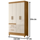 Guarda Roupa Solteiro Madri 4 Portas Freijó Off White Moval