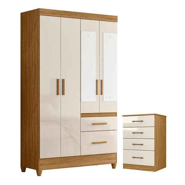 Guarda Roupa Solteiro Madri Com Espelho E Cômoda Ms913 Freijó