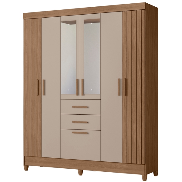 Guarda Roupa Solteiro Malta Com Espelho 7 Portas Carvalho Fen