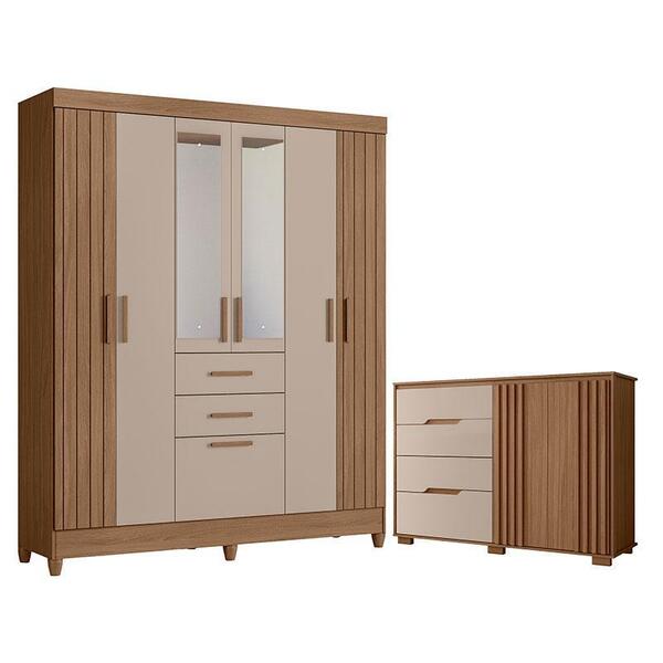 Guarda Roupa Solteiro Malta Com Espelho E Cômoda Texas Carval