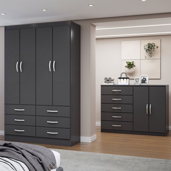 Guarda-roupa Solteiro Max 4 Portas 6 Gavetas Com Cômoda 2 Por