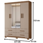 Guarda Roupa Solteiro Miami Com Espelho 4 Portas Carvalho Fen