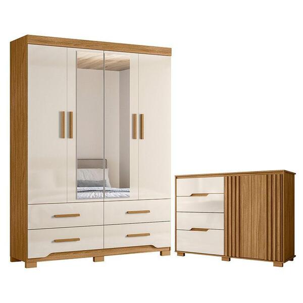 Guarda Roupa Solteiro Miami E Cômoda Texas Freijó Off White –