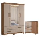 Guarda Roupa Solteiro Miami E Cômoda Vênus Com Pés Carvalho F