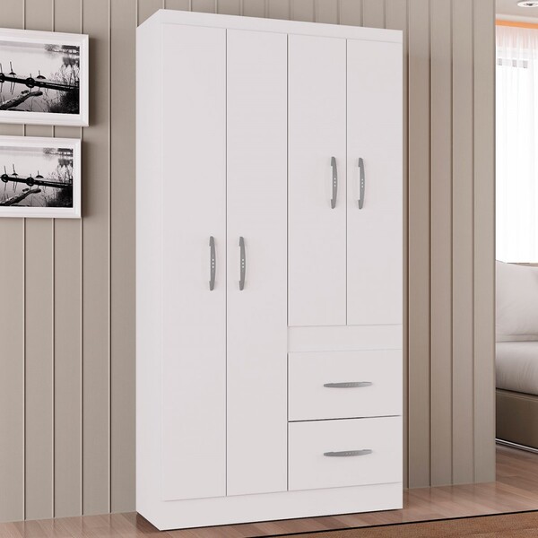 Guarda-roupa Solteiro Milão 4 Portas 2 Gavetas Branco - Poque