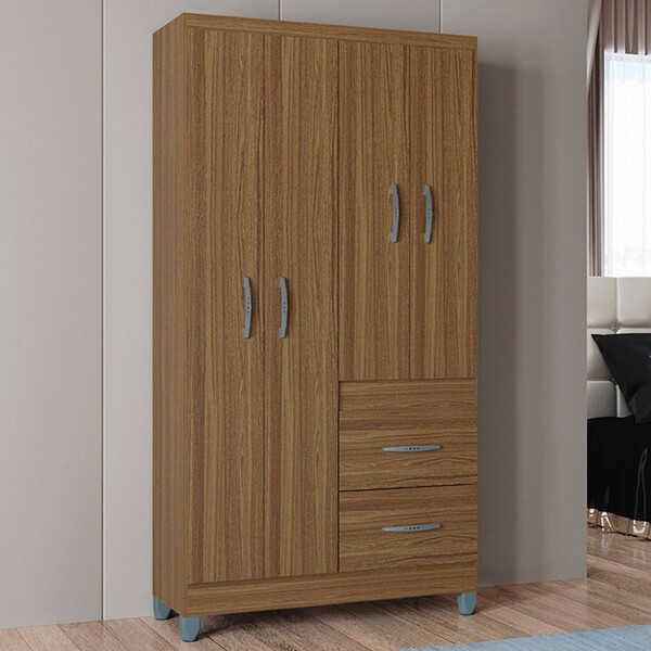 Guarda-roupa Solteiro Milão 4 Portas 2 Gavetas Castanho - Poq