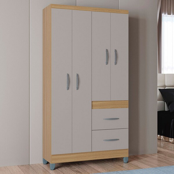Guarda-roupa Solteiro Milão 4 Portas 2 Gavetas Damasco/off Wh