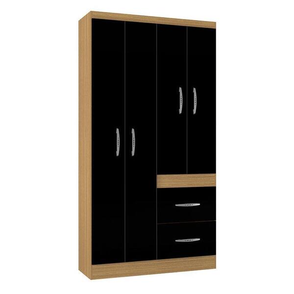 Guarda Roupa Solteiro Milão 4 Portas Damasco Preto – Poquema