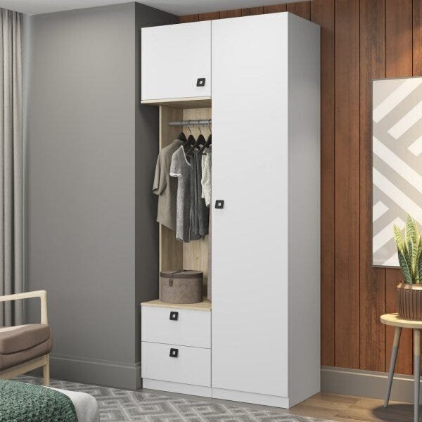 Guarda-roupa Solteiro Modulado 2 Portas Com Prateleiras E Cab