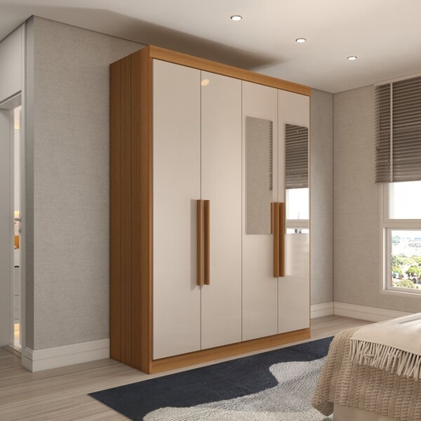 Guarda-roupa Solteiro Mykonos 4 Portas 2 Gavetas Com Espelho