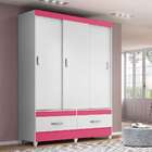 Guarda-roupa Solteiro New Suécia Flex 3 Pt 2 Gv Branco E Rosa