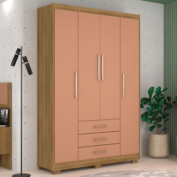 Guarda-roupa Solteiro Oregon 4 Portas 3 Gavetas Nature/camari