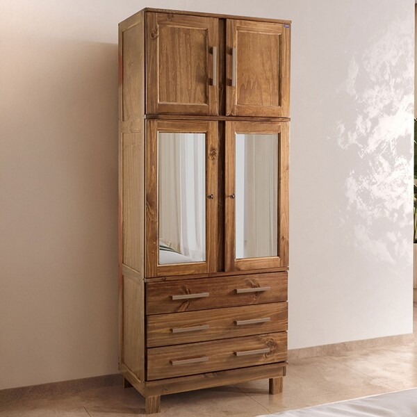 Guarda-roupa Solteiro Paris 4 Portas 3 Gavetas  Com Espelho M