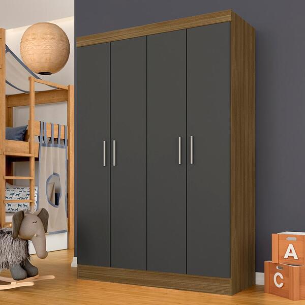 Guarda Roupa Solteiro Paris 4 Portas  Boreal/grafit - Móveis