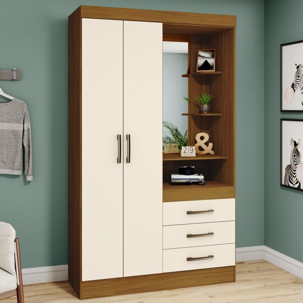 Guarda-roupa Solteiro Peter 2 Portas 3 Gavetas Nature/off Whi