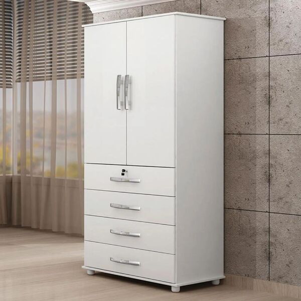 Guarda Roupa Solteiro Polonia 2 Portas 4 Gavetas Com Chave Mo