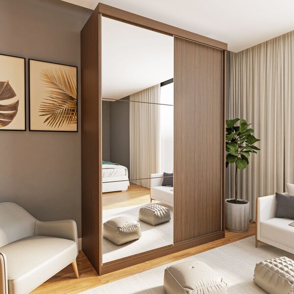 Guarda Roupa Solteiro Premium Cléo 138cm Com Espelho 2 Portas